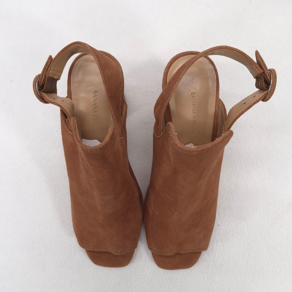 Banana Republic Brown Suede Block Heel Slingback Sandals Open Toe Womens 7.5 - Picture 3 of 10